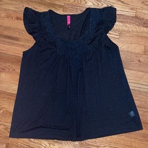 Black top with lace trimmed neckline